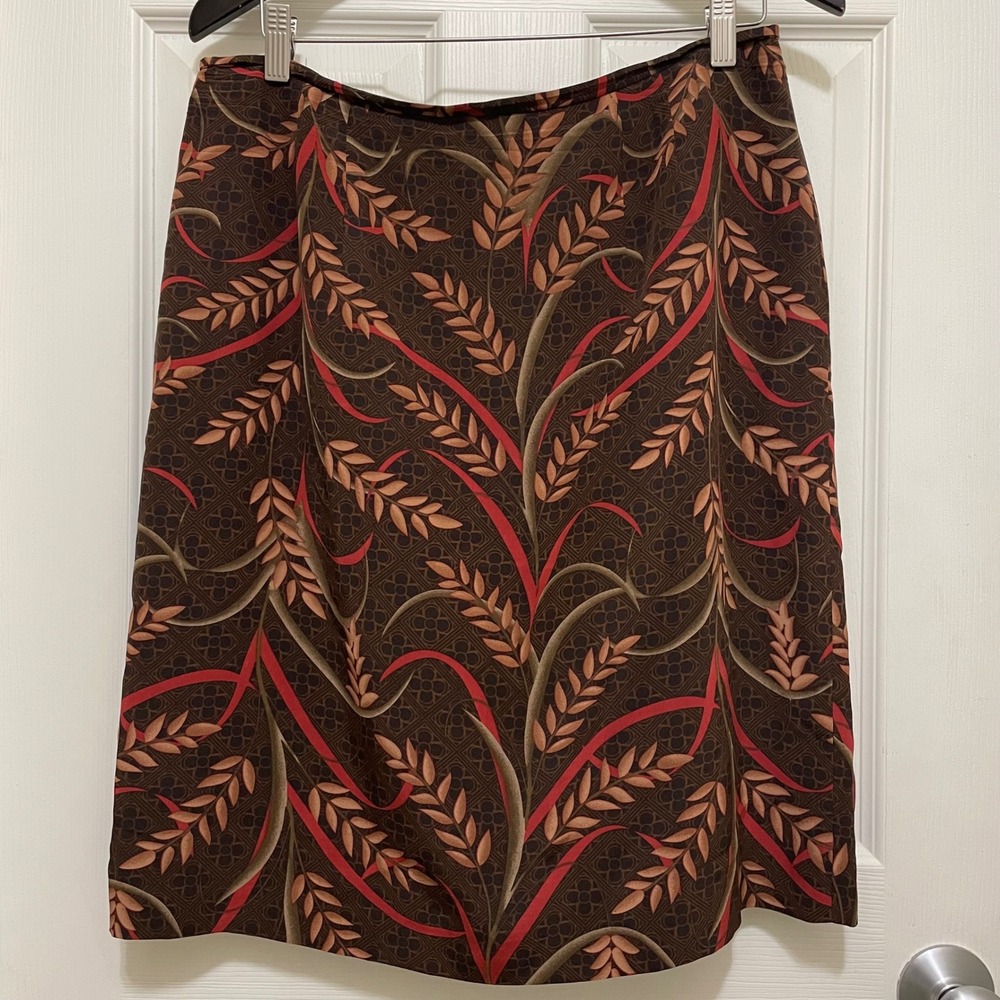 Norton McNaughton 100% Silk Haiku Skirt Wheat Floral Fall Autumn Lined‎ Sz 14